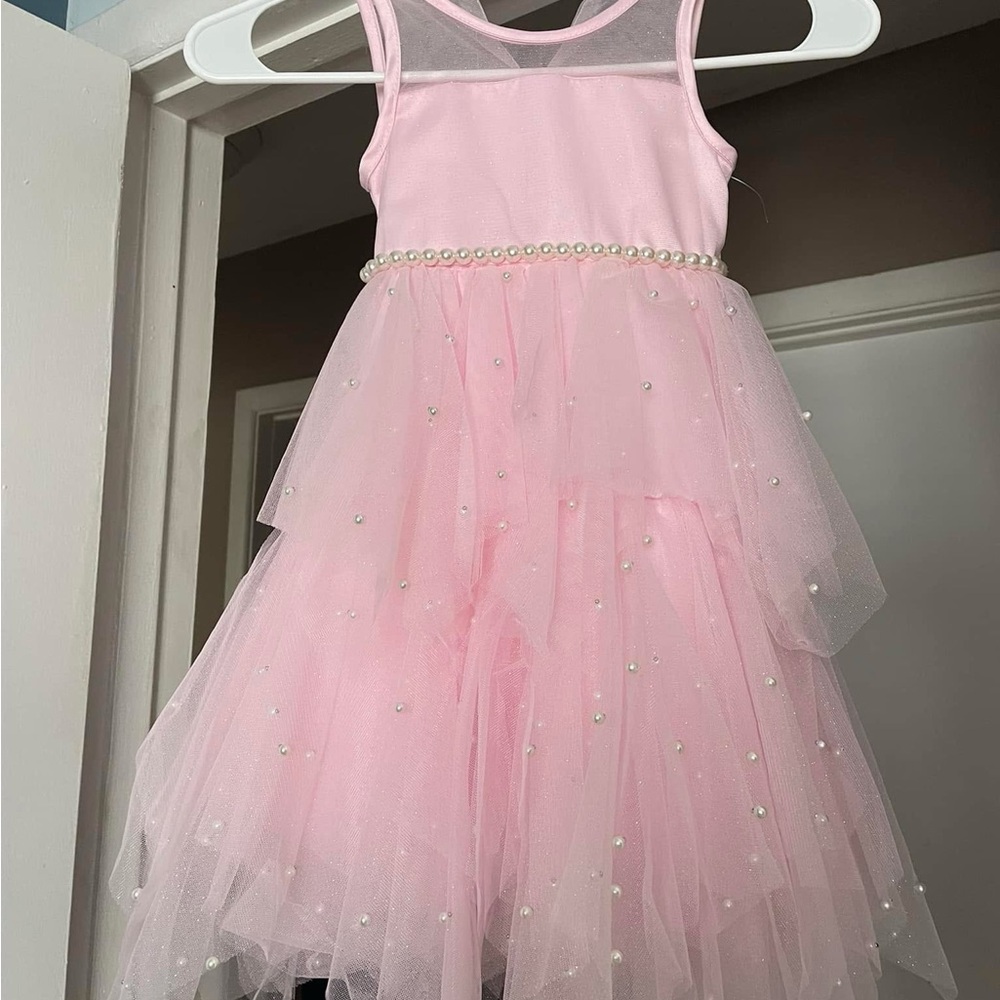 Pink Tulle Dress with Pearl Accents